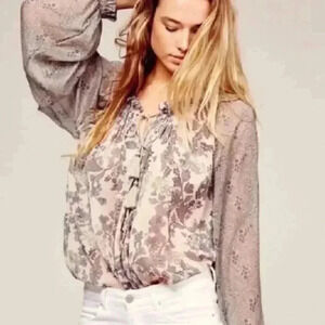 Free people sheer Hendrix printed peasant  top S oversized